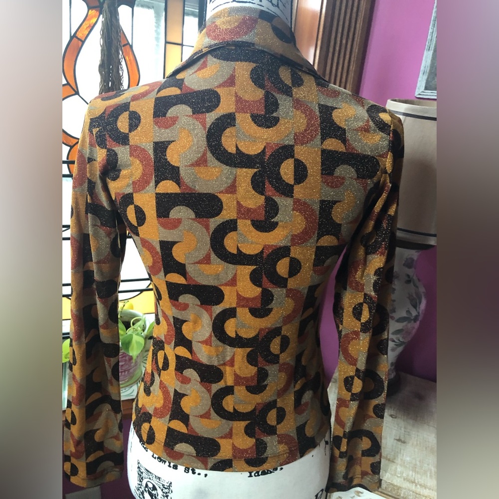 Zoom Metallic Geometric Patterned Button Up - image 2